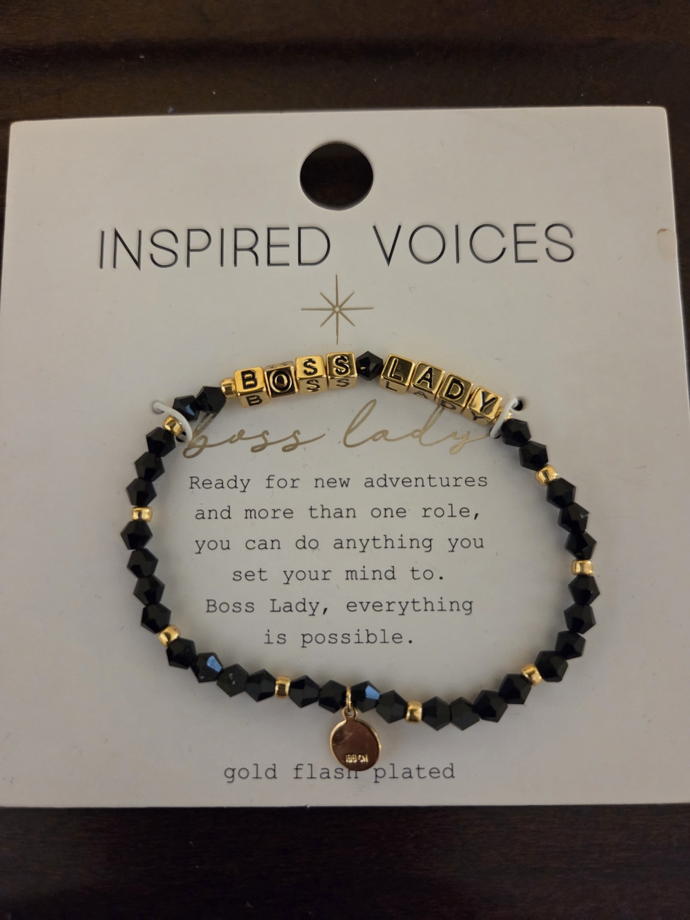 Inspired Voices "Boss Lady" Black and Gold Beaded Bracelet